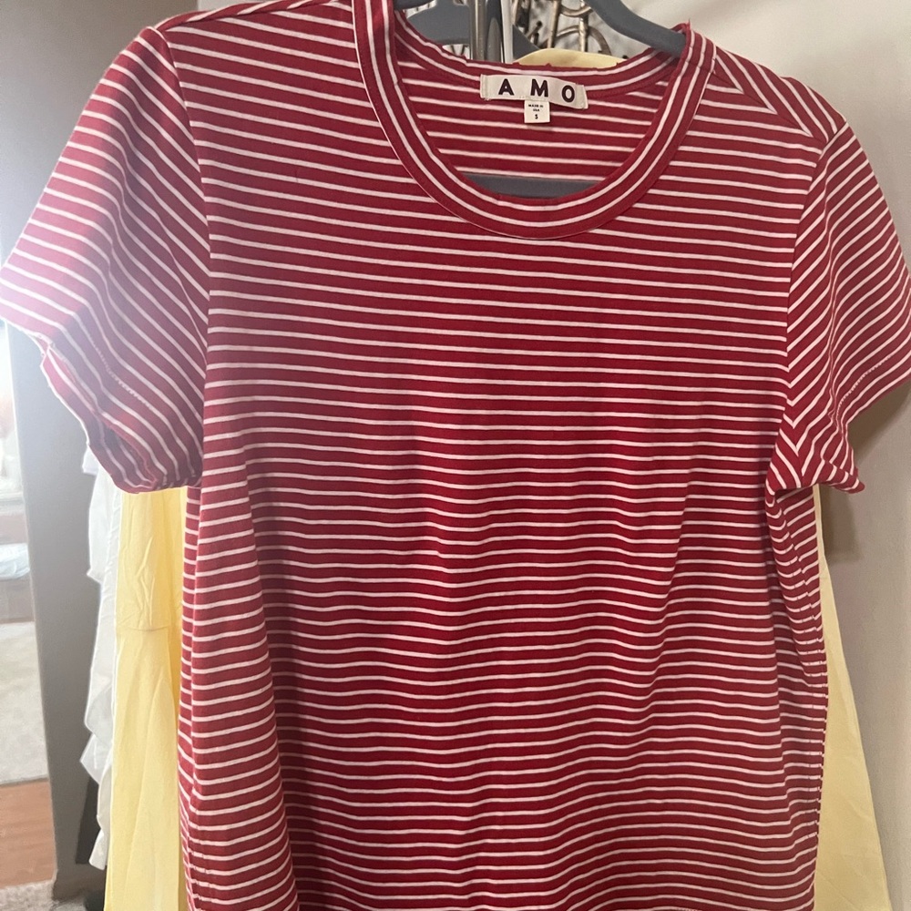 AMO Denim Striped Red and White Tee, NWOT